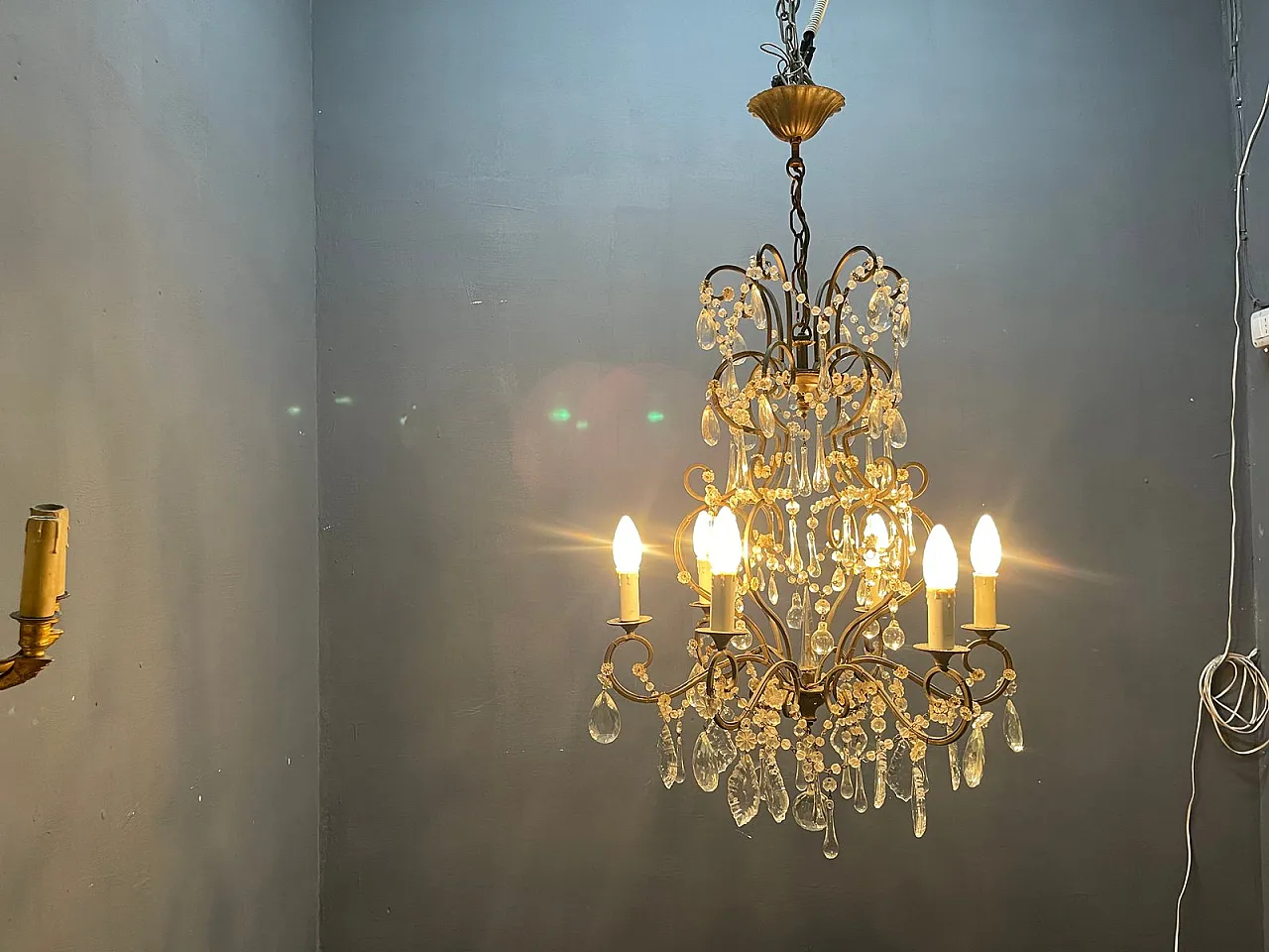 Mid-Century Modern Wrought Iron and Murano Glass Chandelier, Italy, 1950s 9