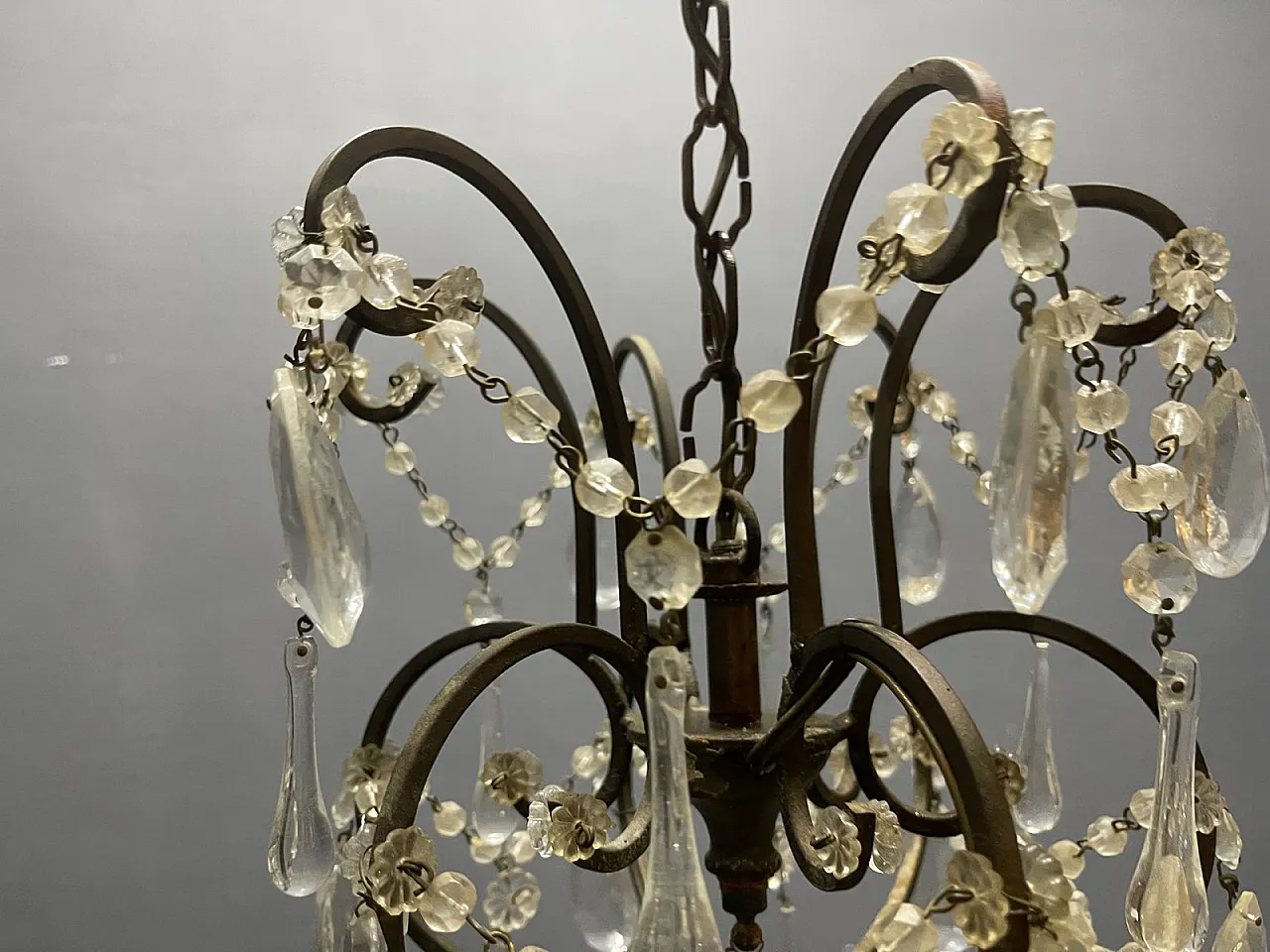 Mid-Century Modern Wrought Iron and Murano Glass Chandelier, Italy, 1950s 10