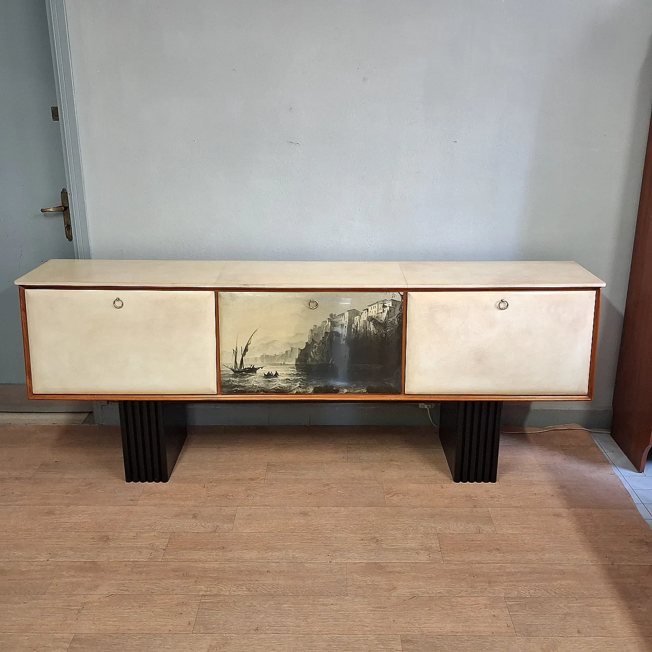 Long sideboard with period print covered in original 1950s parchment 2