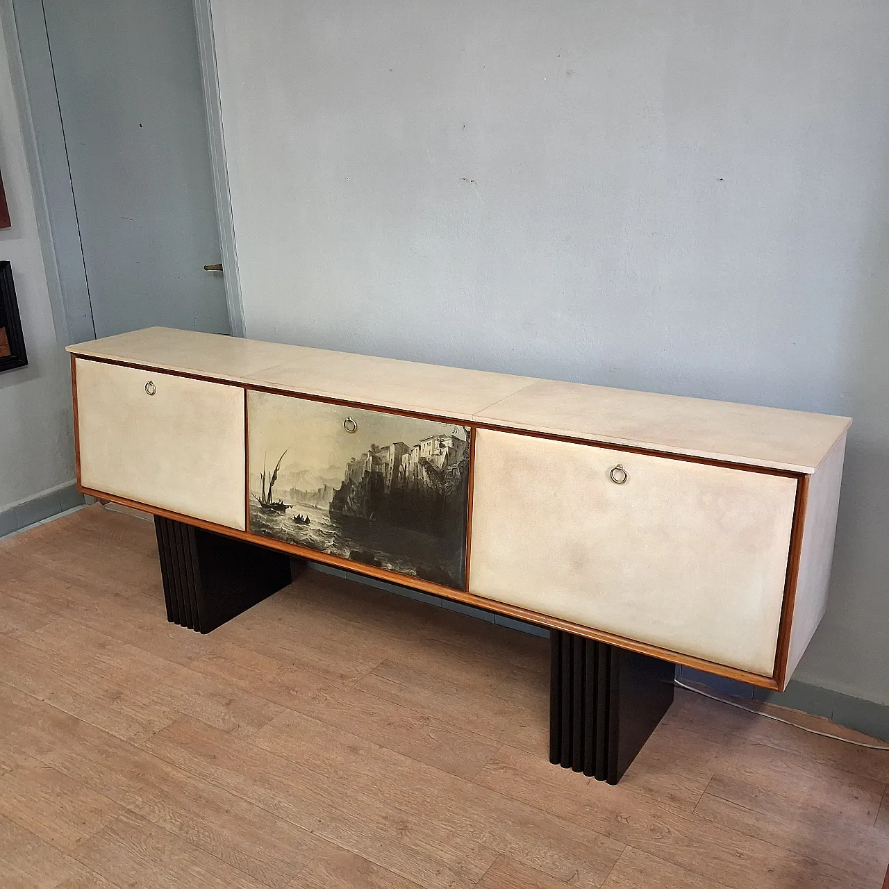 Long sideboard with period print covered in original 1950s parchment 3