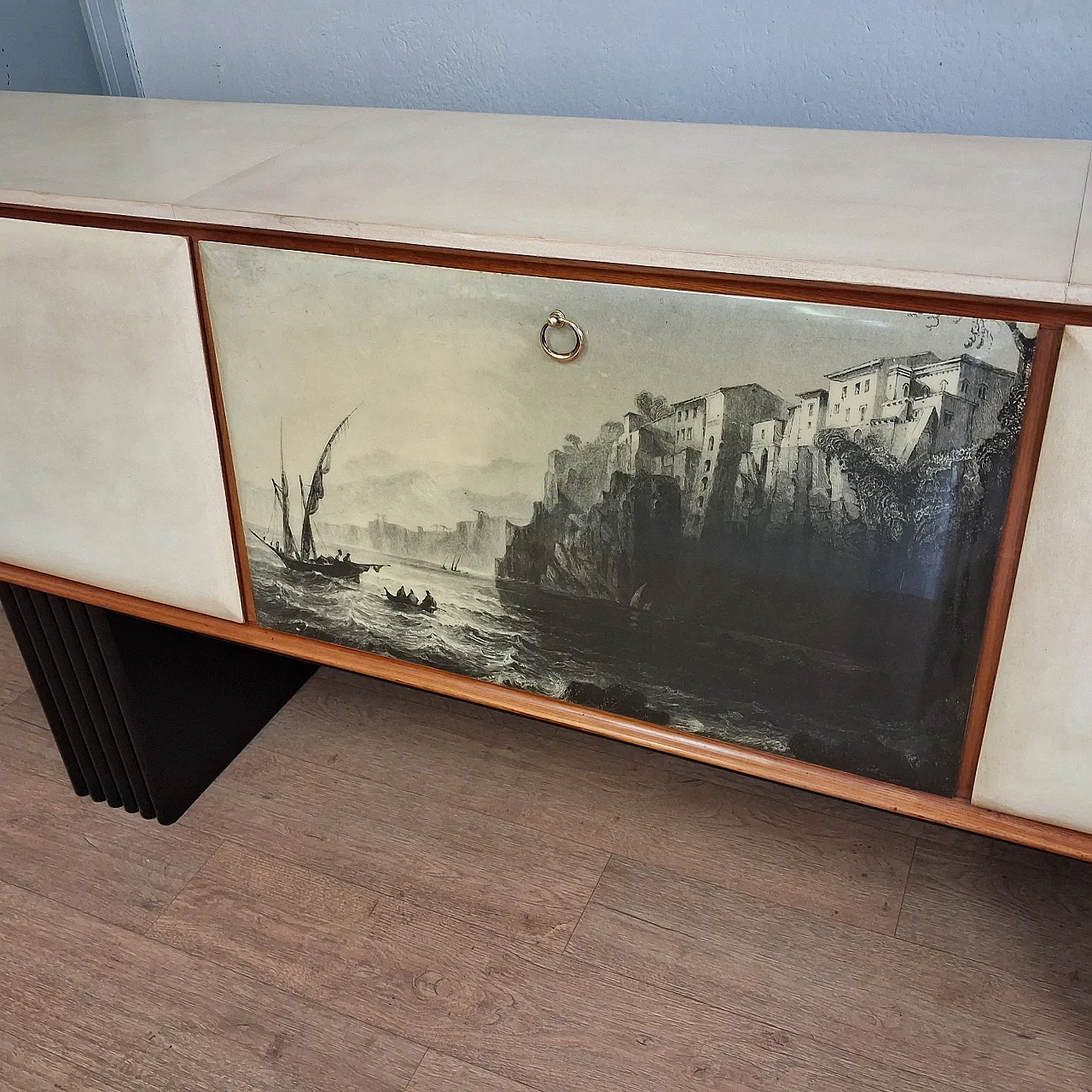 Long sideboard with period print covered in original 1950s parchment 4