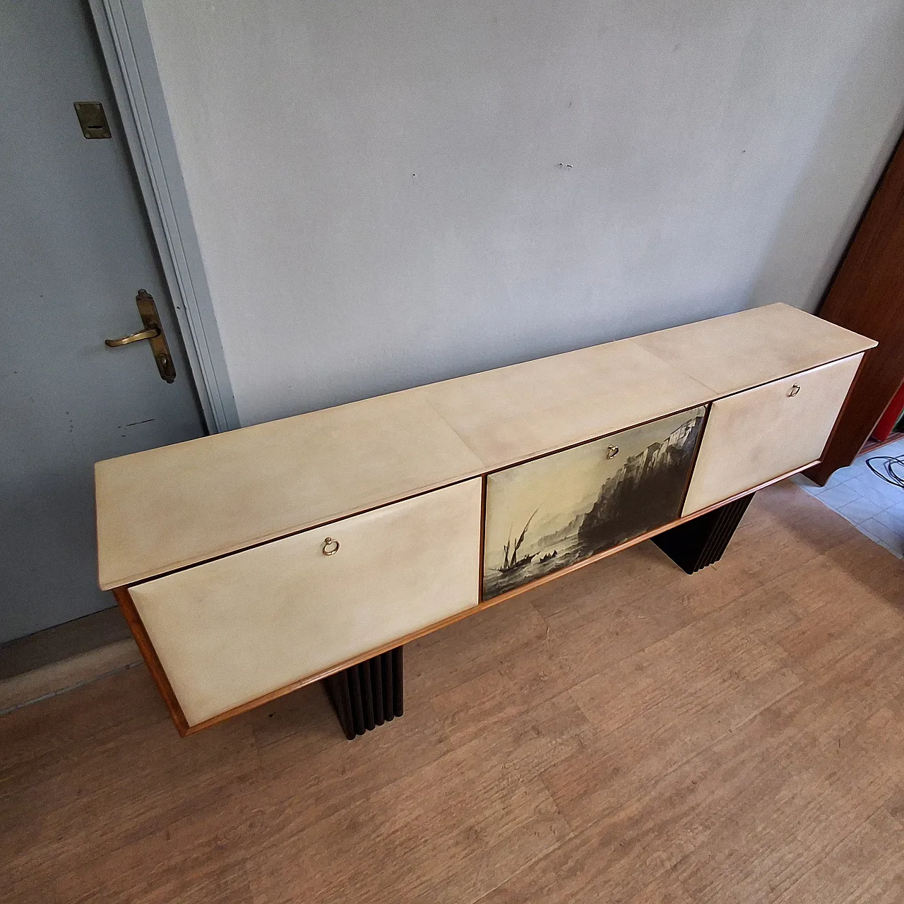Long sideboard with period print covered in original 1950s parchment 6