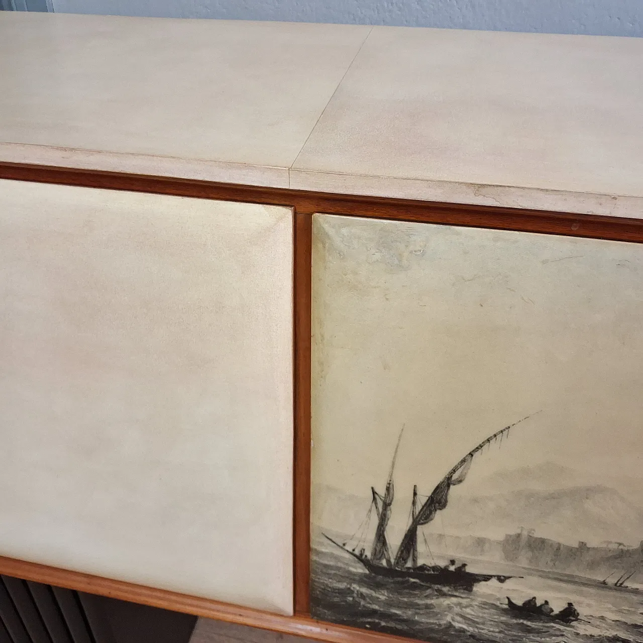 Long sideboard with period print covered in original 1950s parchment 11