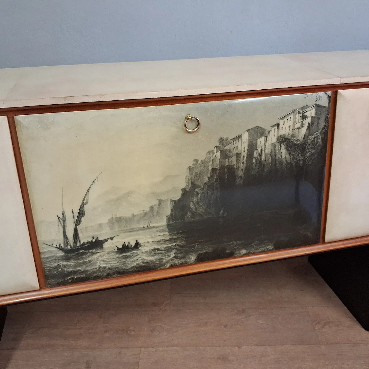 Long sideboard with period print covered in original 1950s parchment 13
