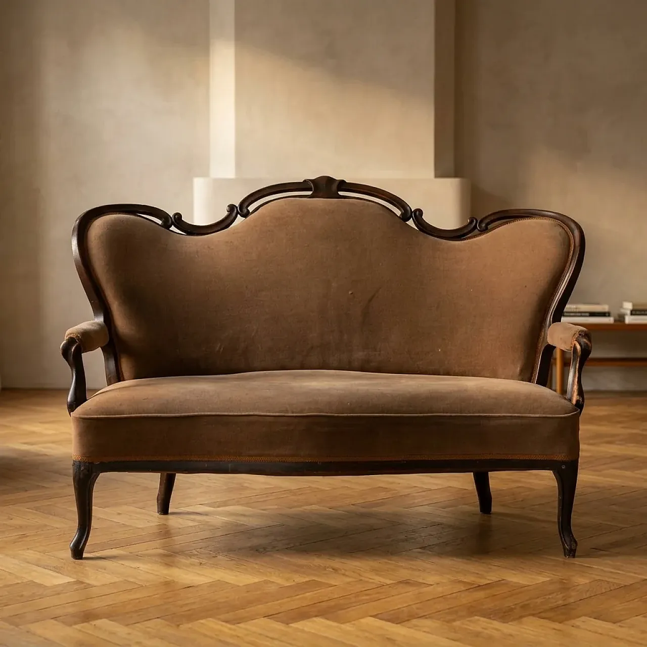 Divano in legno e tappezzeria, inizio '900 1