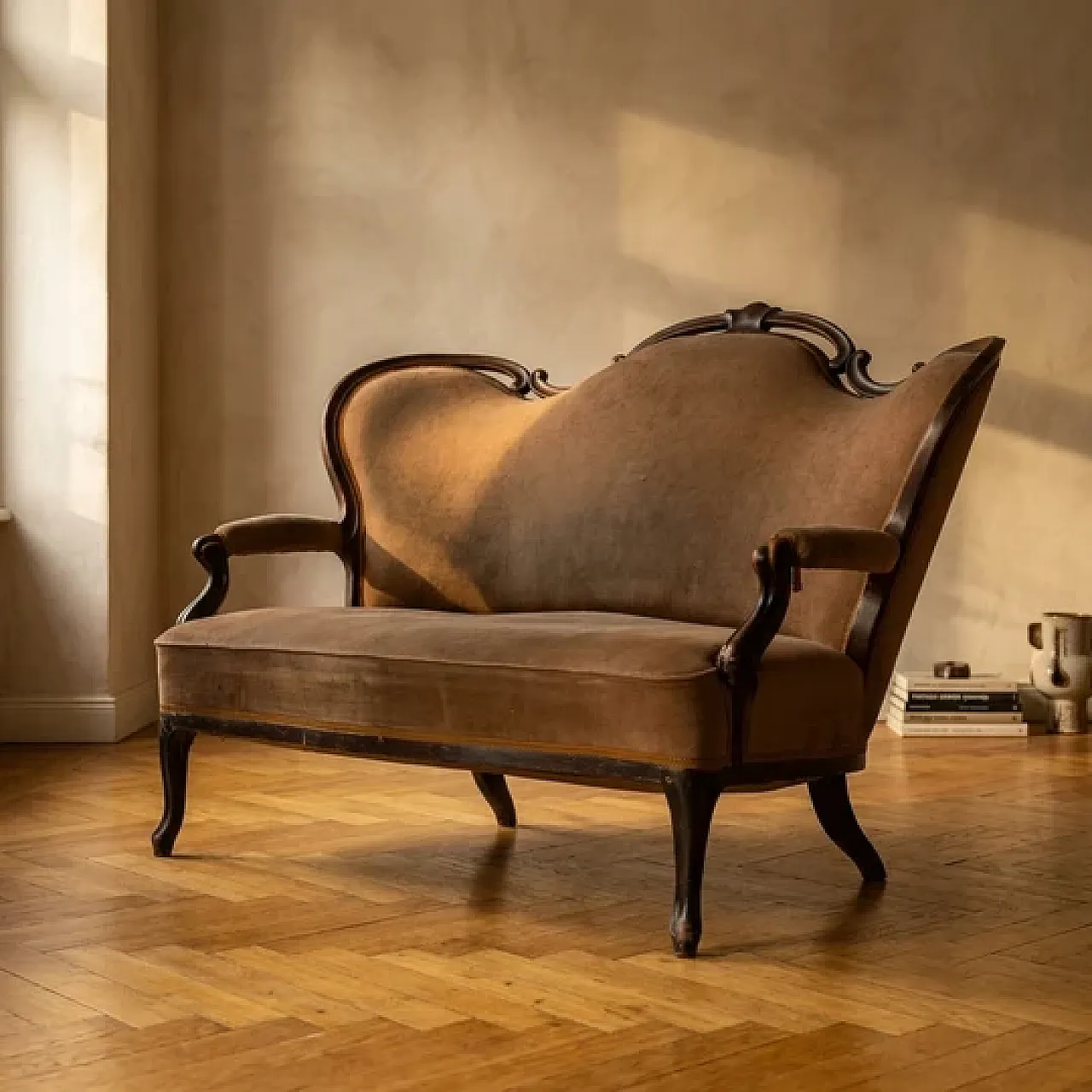 Divano in legno e tappezzeria, inizio '900 2