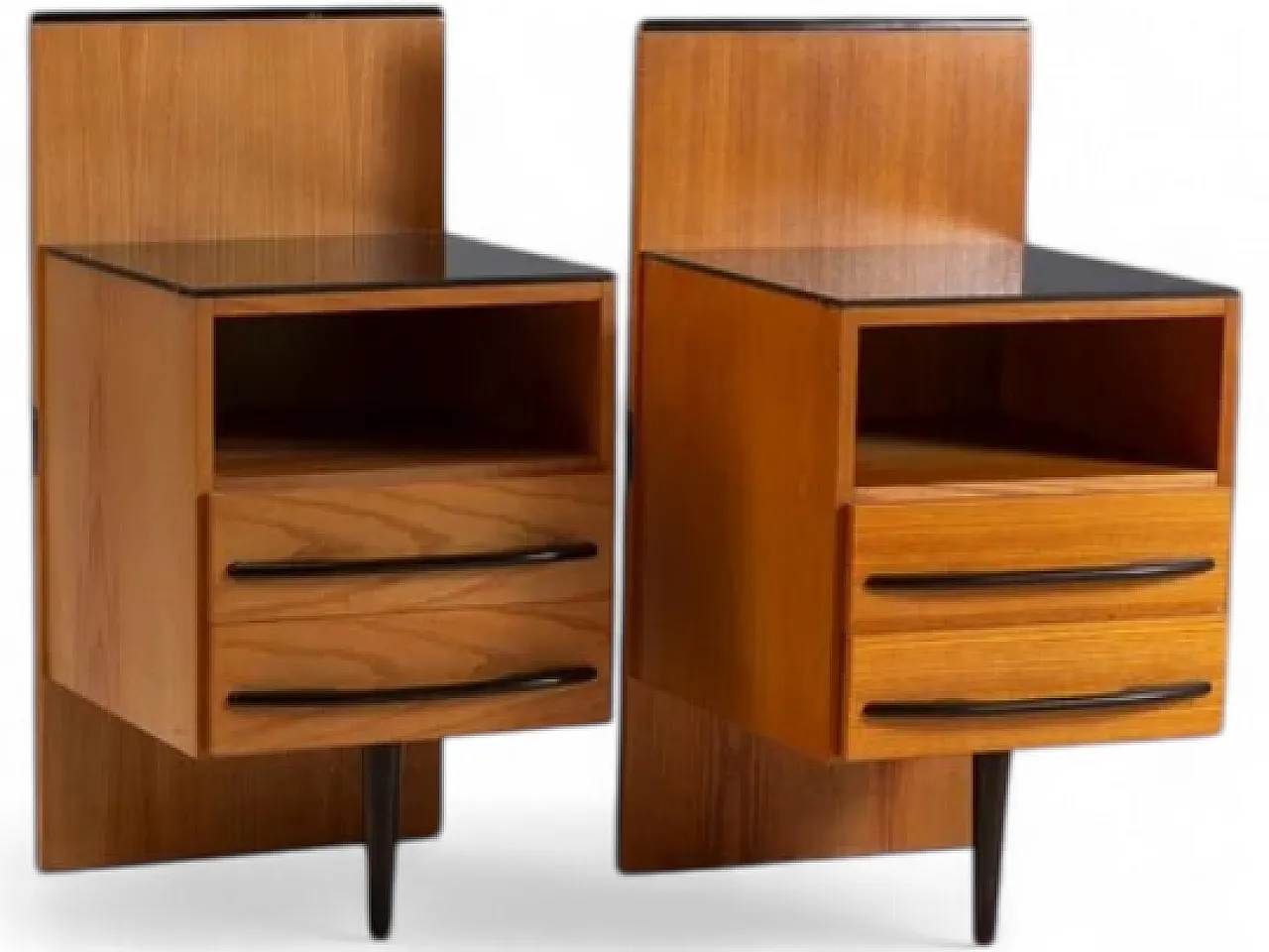 Coppia di comodini di Mojmir Požar in legno e vetro, anni '60 10