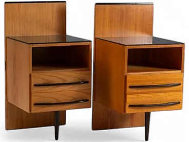 Coppia di comodini di Mojmir Požar in legno e vetro, anni '60