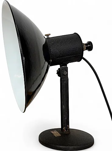 Lampada da tavolo industriale vintage in smalto nero di EB, anni '50