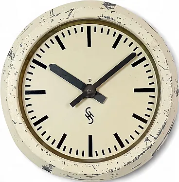 Orologio da parete industriale beige della Siemens, anni '50.