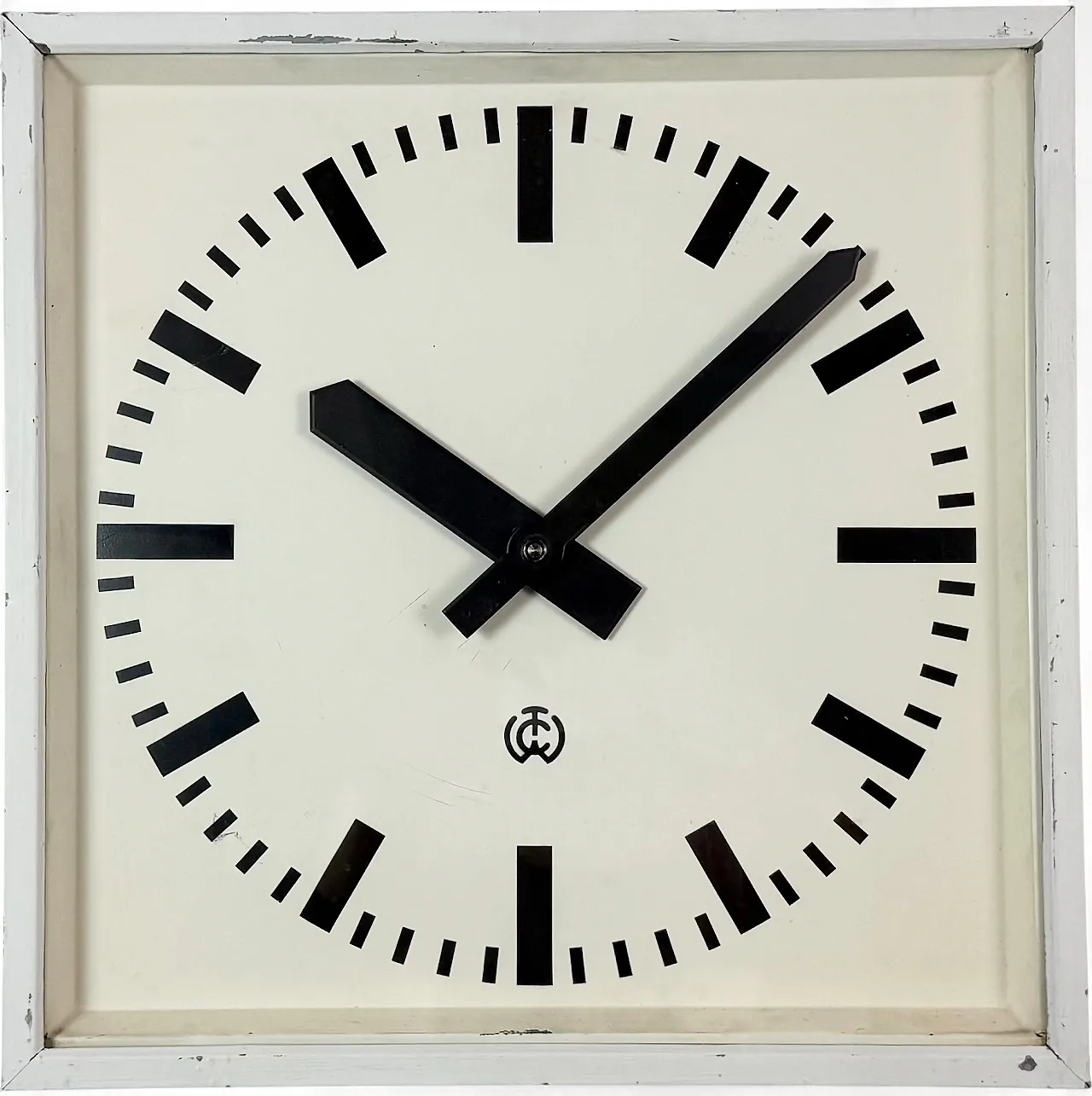 Large White Square Industrial Wall Clock from CTW, 1960s 20