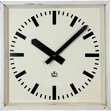 Grande orologio da parete industriale quadrato bianco di CTW, anni '60