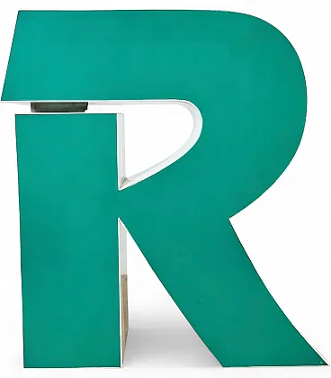Lettera R vintage verde illuminata, anni '70