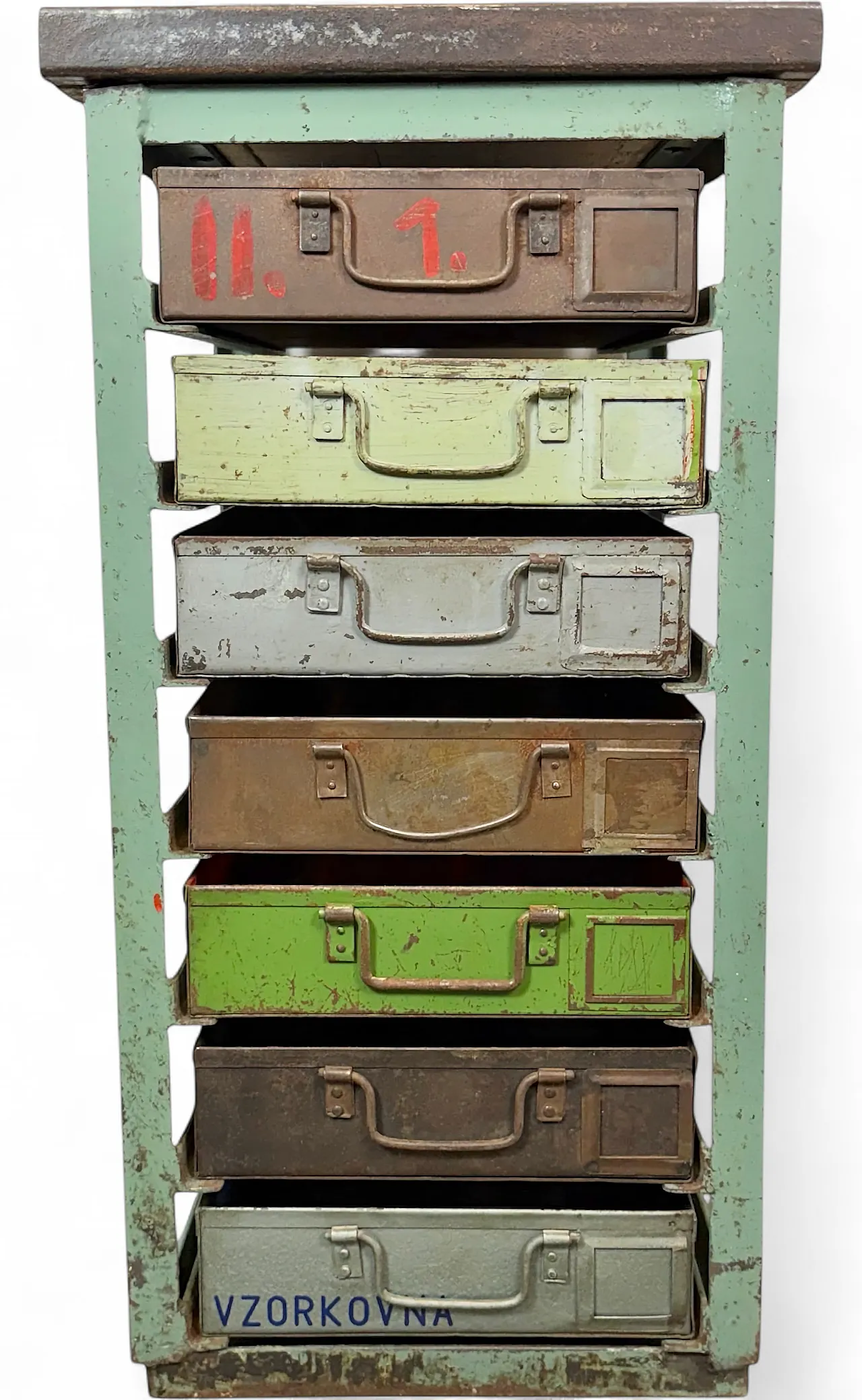 Vintage Green Industrial Iron Chest of Drawers, 1950s 15