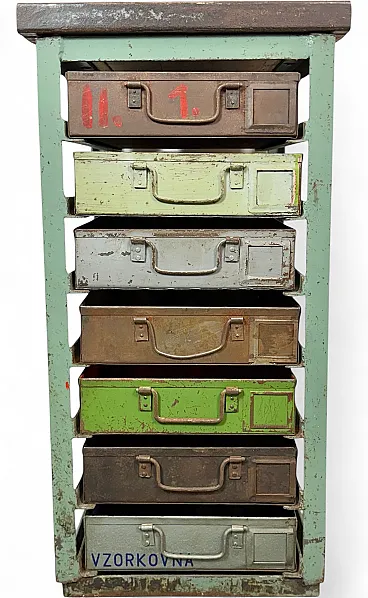 Vintage Green Industrial Iron Chest of Drawers, 1950s