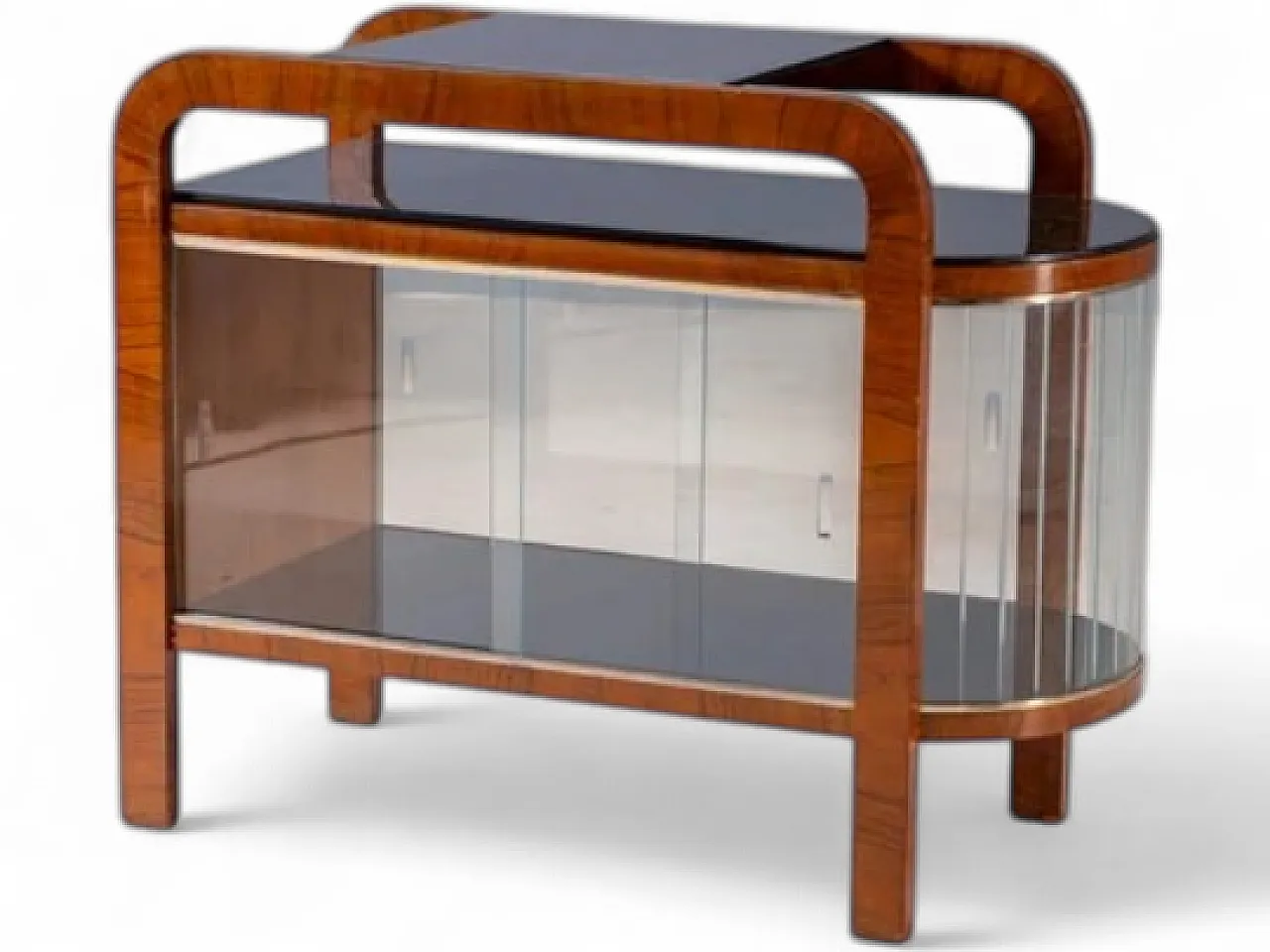 Vetrina con cornice curva in legno e porte in vetro, metà '900 10