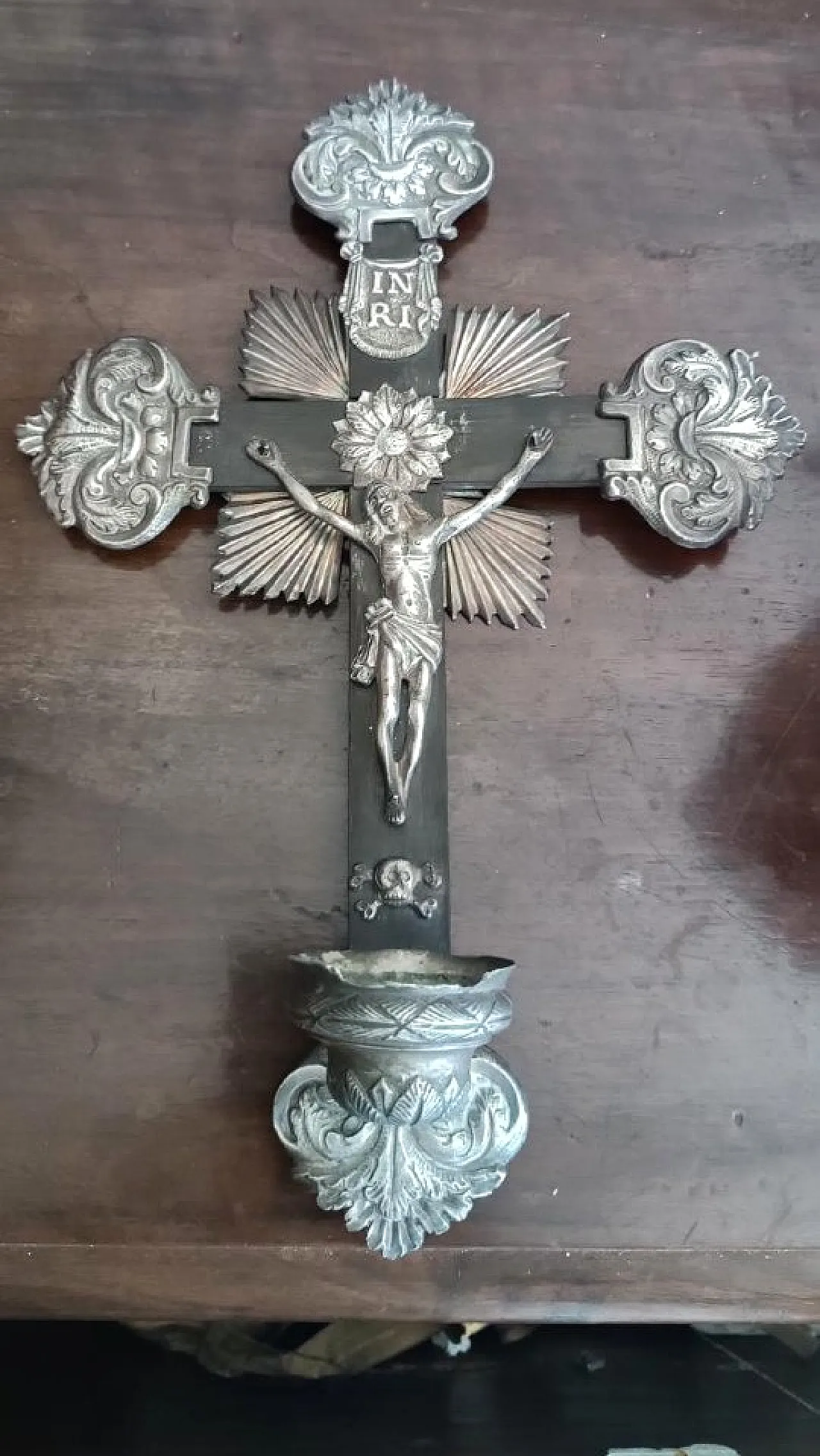 Silver wall crucifix, 19th century 3