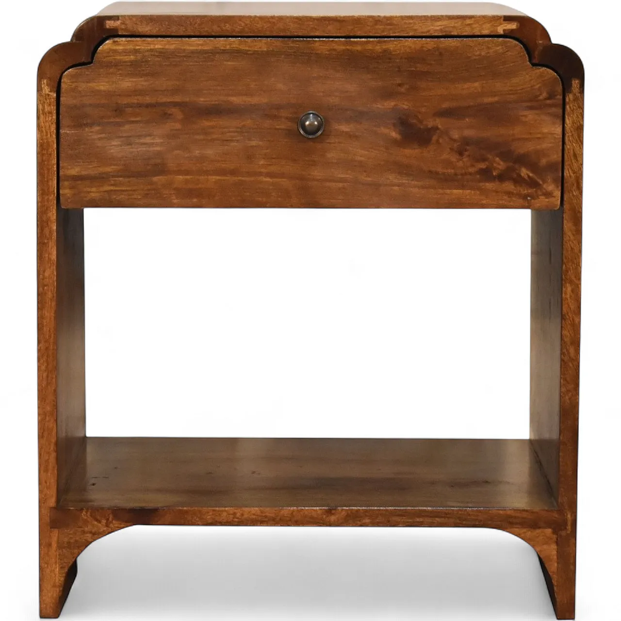 Solid mangowood Newton bedside with a chestnut finish, 2000s 11