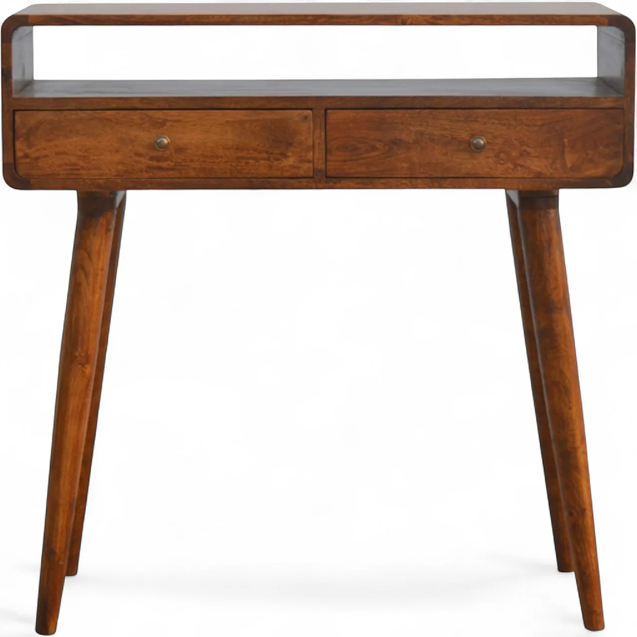 Curved chestnut console table made from solid mangowood, 2000s 11