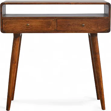 Curved chestnut console table made from solid mangowood, 2000s