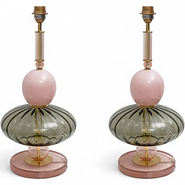Pair of geometric table lamps in Murano glass, 2000s