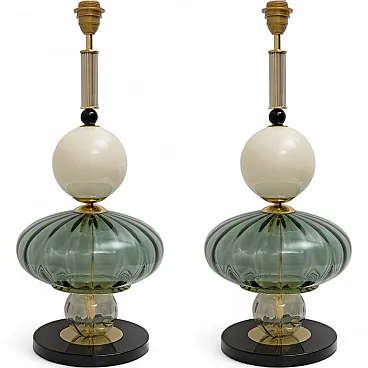 Pair of geometric table lamps in Murano glass, 2000s