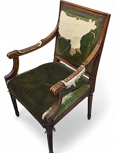Armchair in wood and velvet, late 20th century