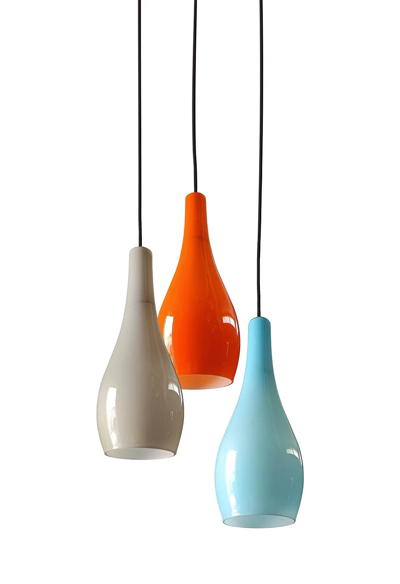 3 light incamiciato opaline glass chandelier, 1960s 1