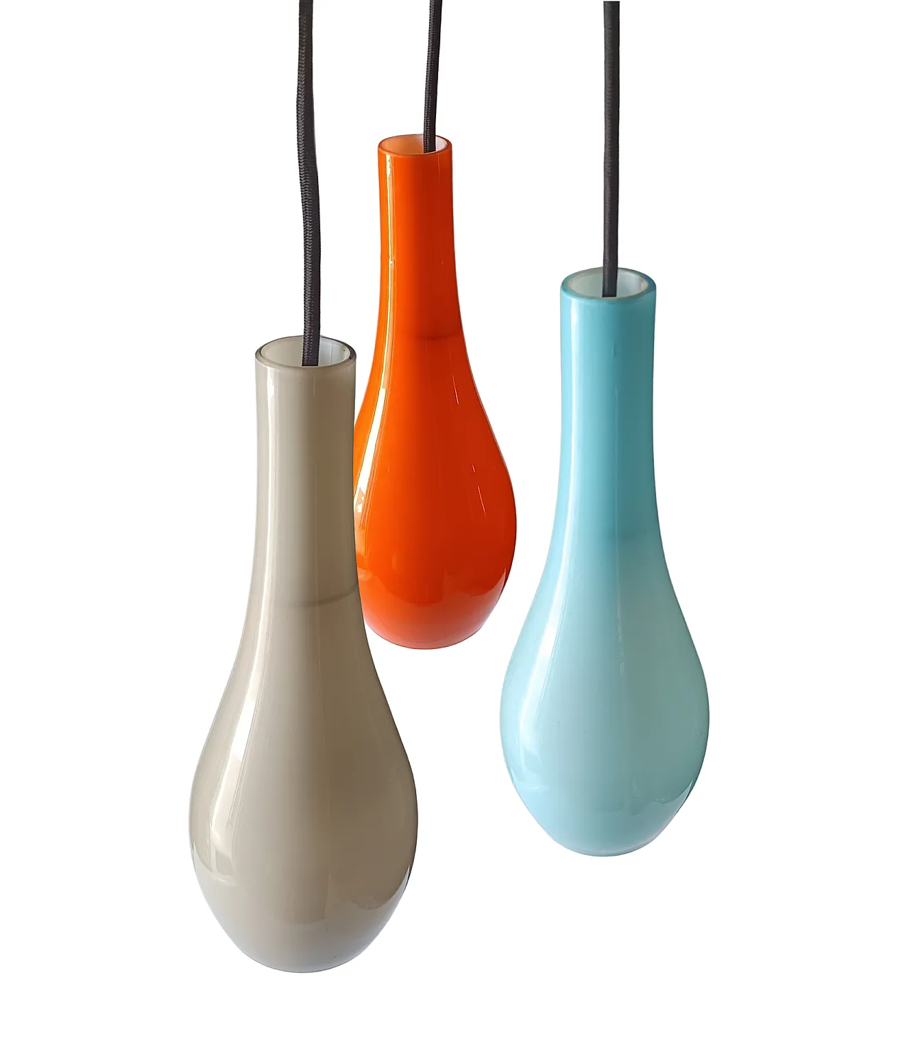 3 light incamiciato opaline glass chandelier, 1960s 2