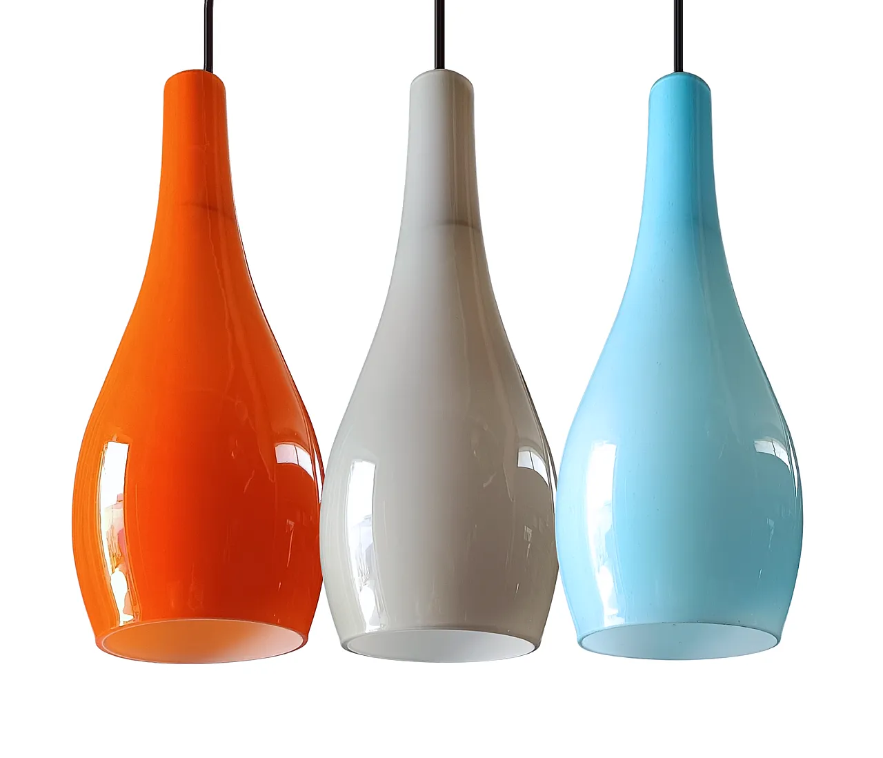 3 light incamiciato opaline glass chandelier, 1960s 3