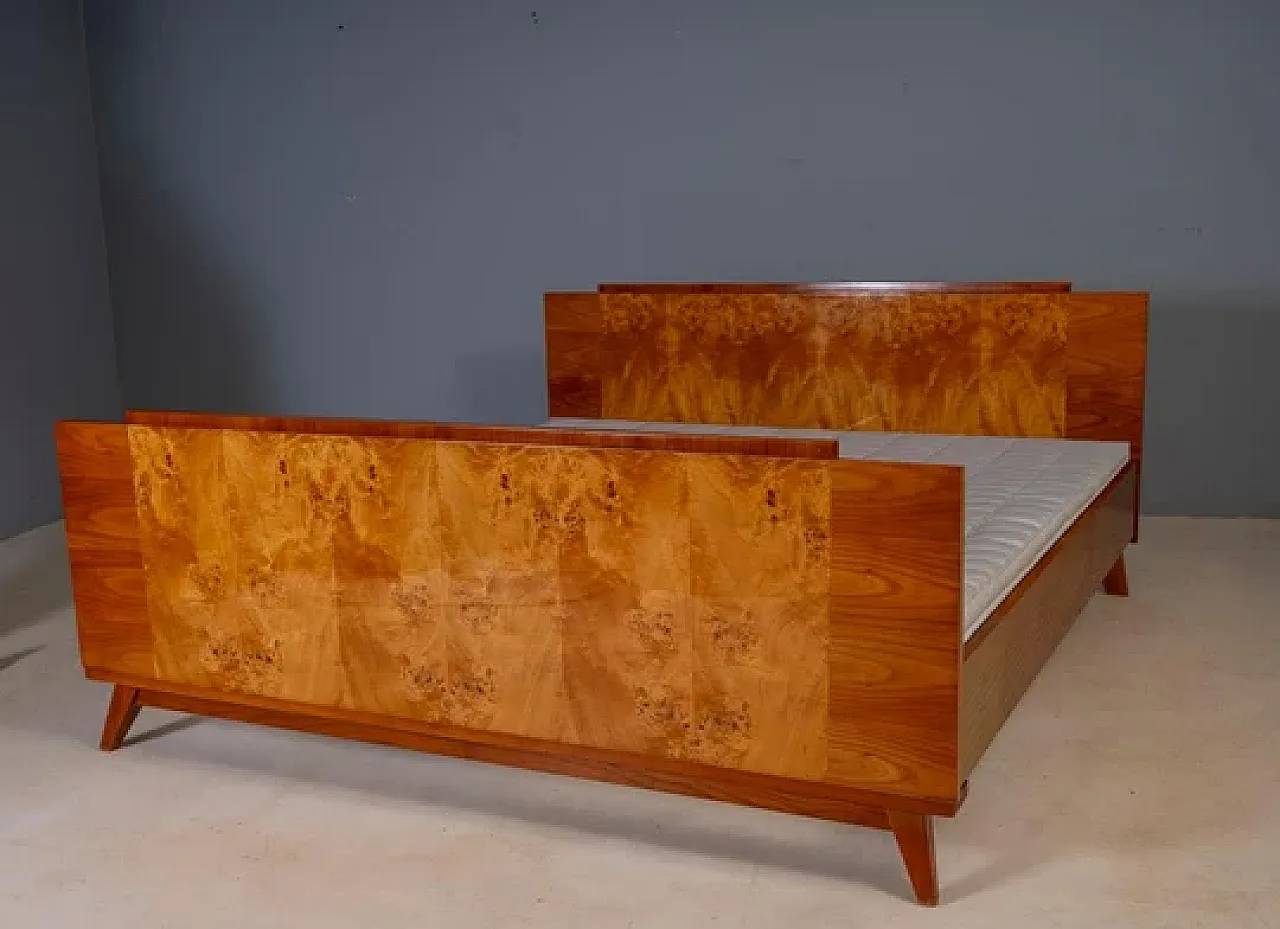 Bed with 2 nightstands with burl veneer, mid-20th century 6