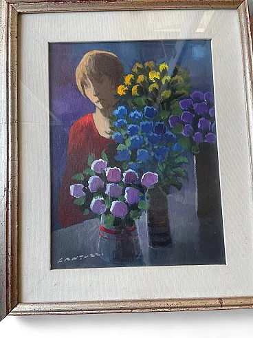 Eliano FantuzziFlower Girl, oil on canvas, 1980s