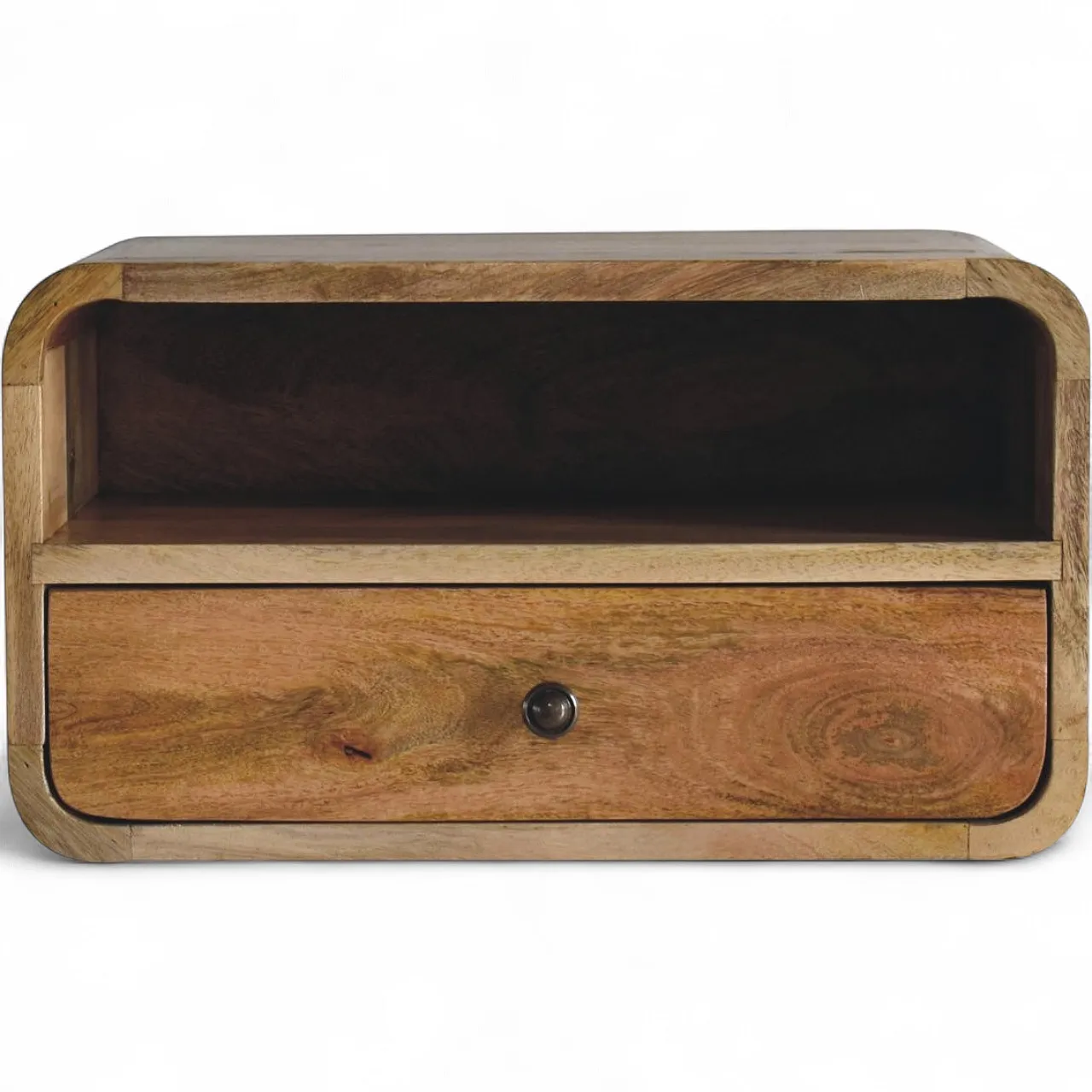 Oak‑ish curved floating bedside table, 2000s 10