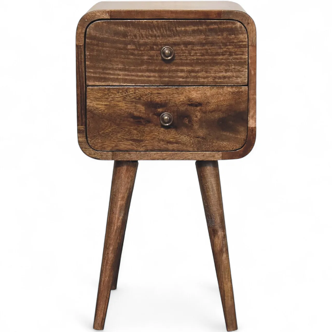 Mini curved grey‑washed bedside table, 2000s 10