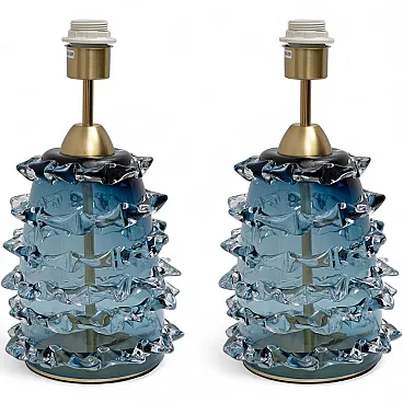 Pair of table lamps in blue Murano glass, 2000s