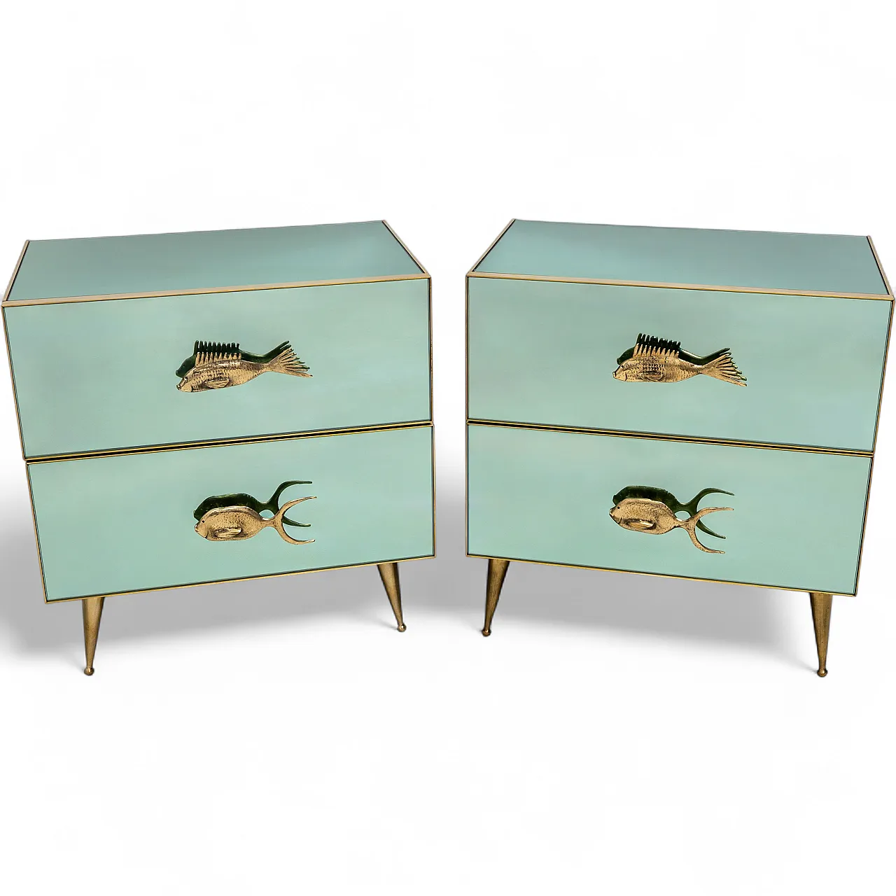Pair of bedside tables in mirrored glass and brass handles, 2000s 11