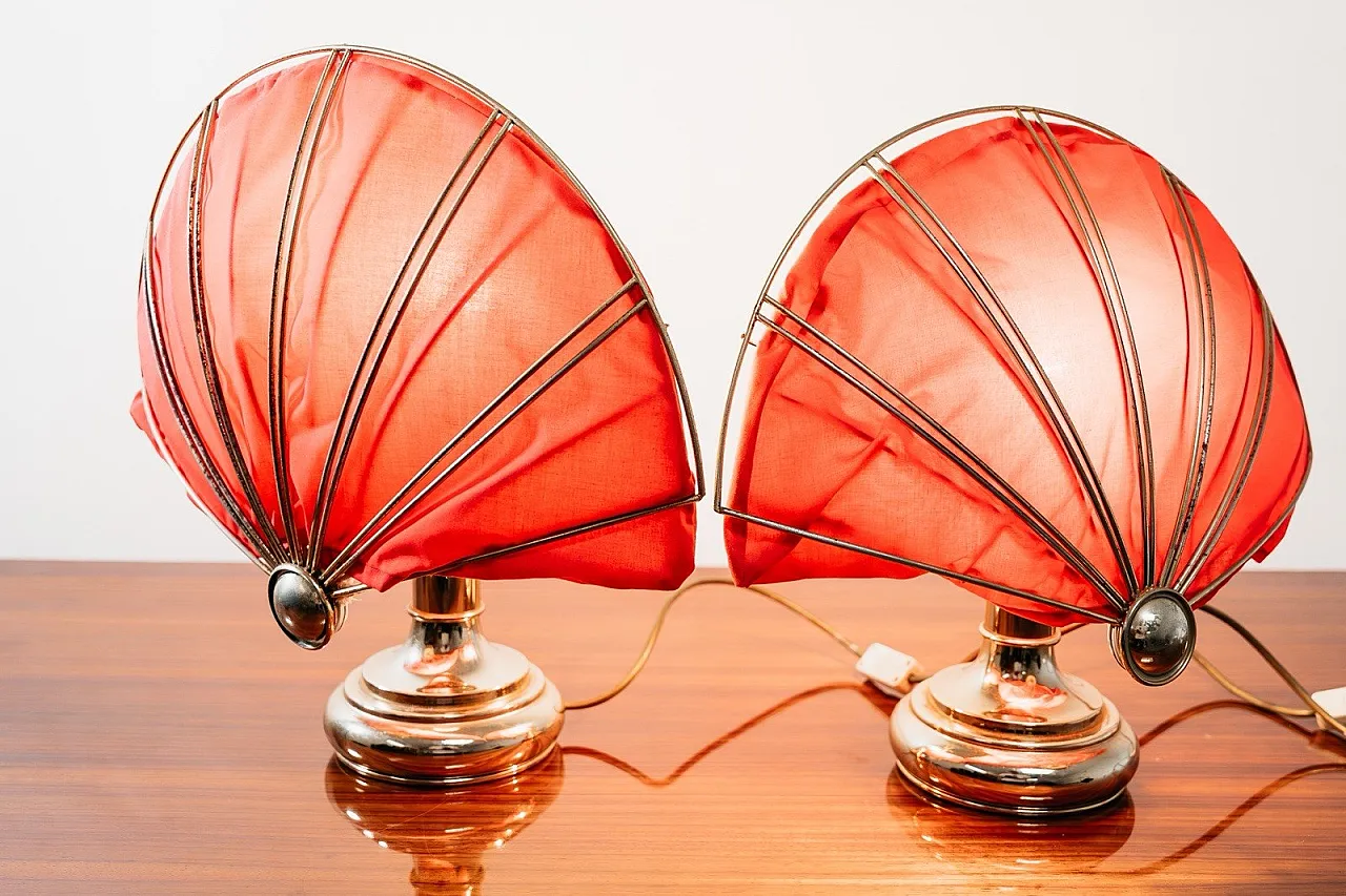 Pair of Hollywood Regency Brass Fan Table Lamps, 1970s 5