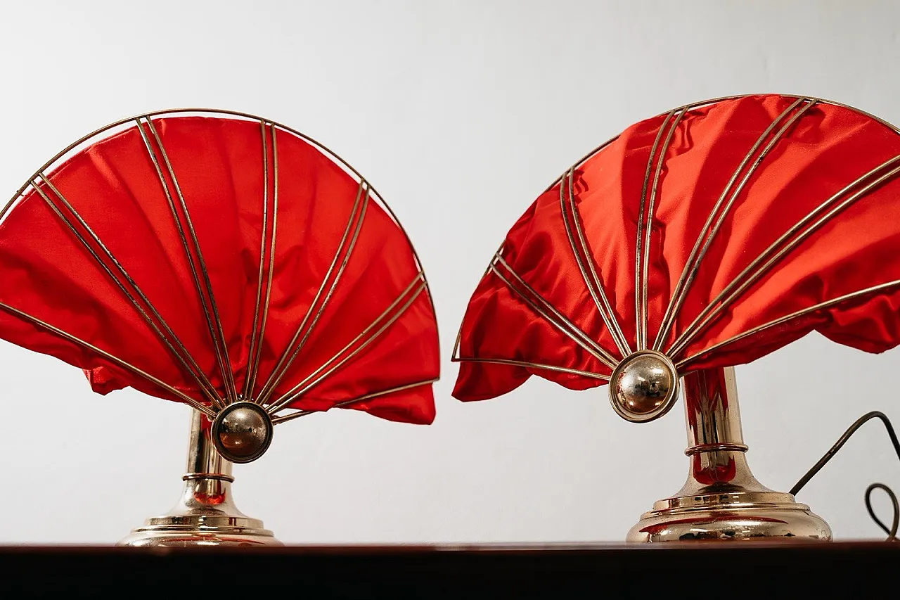 Pair of Hollywood Regency Brass Fan Table Lamps, 1970s 10