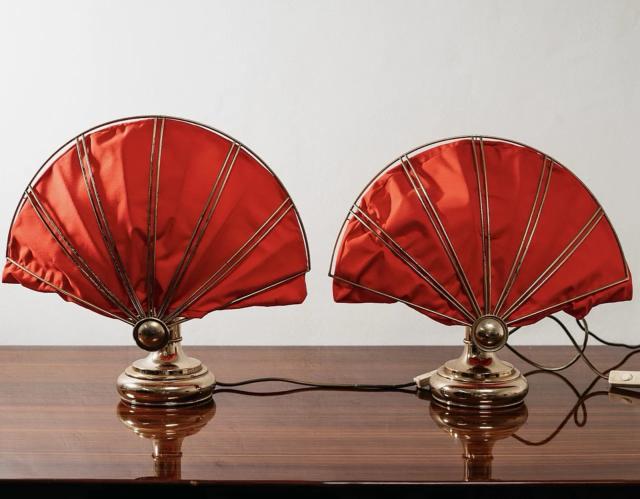 Pair of Hollywood Regency Brass Fan Table Lamps, 1970s 11