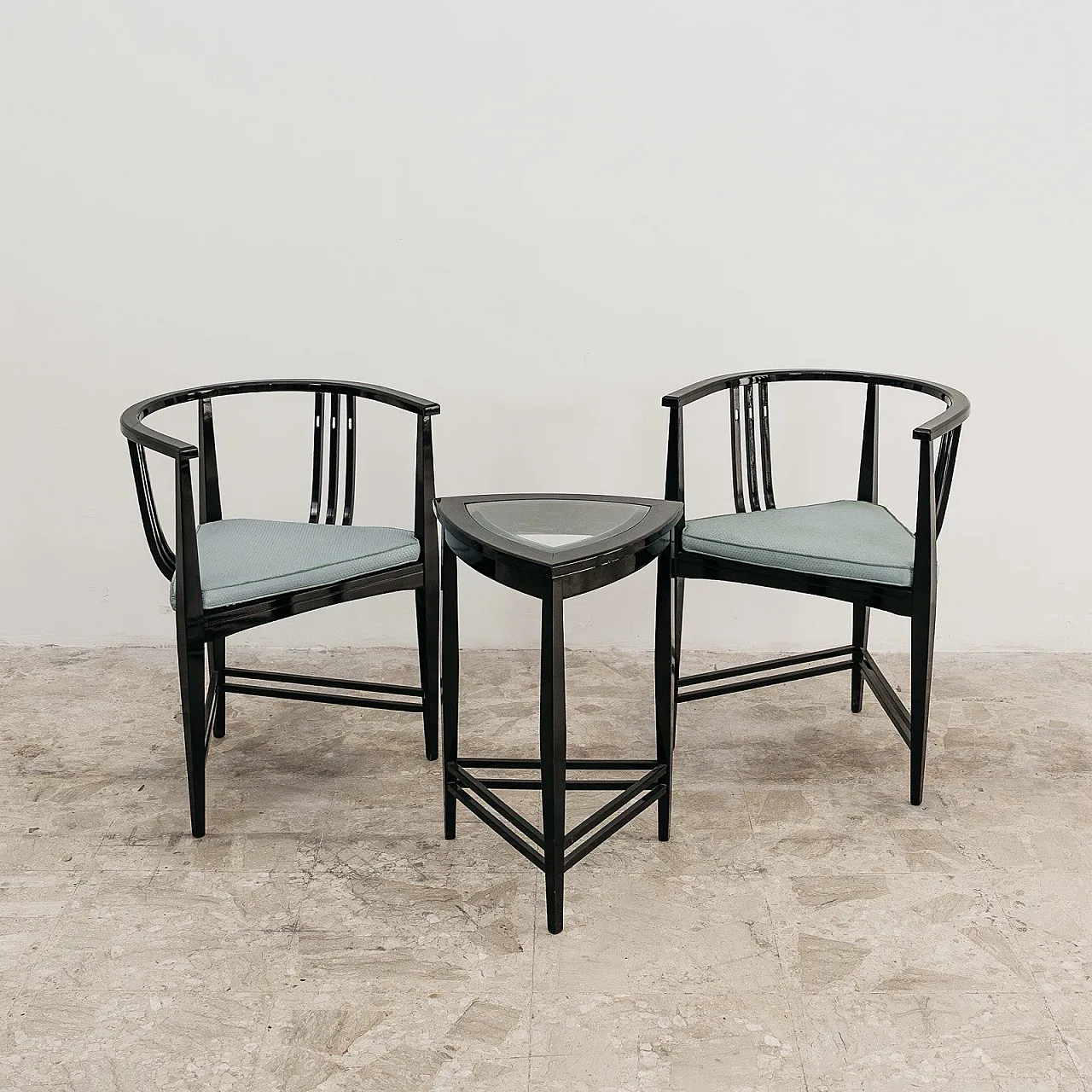Pair of Triangle Armchairs, Coffee Table Ernest Archibald Taylor 1980s 2