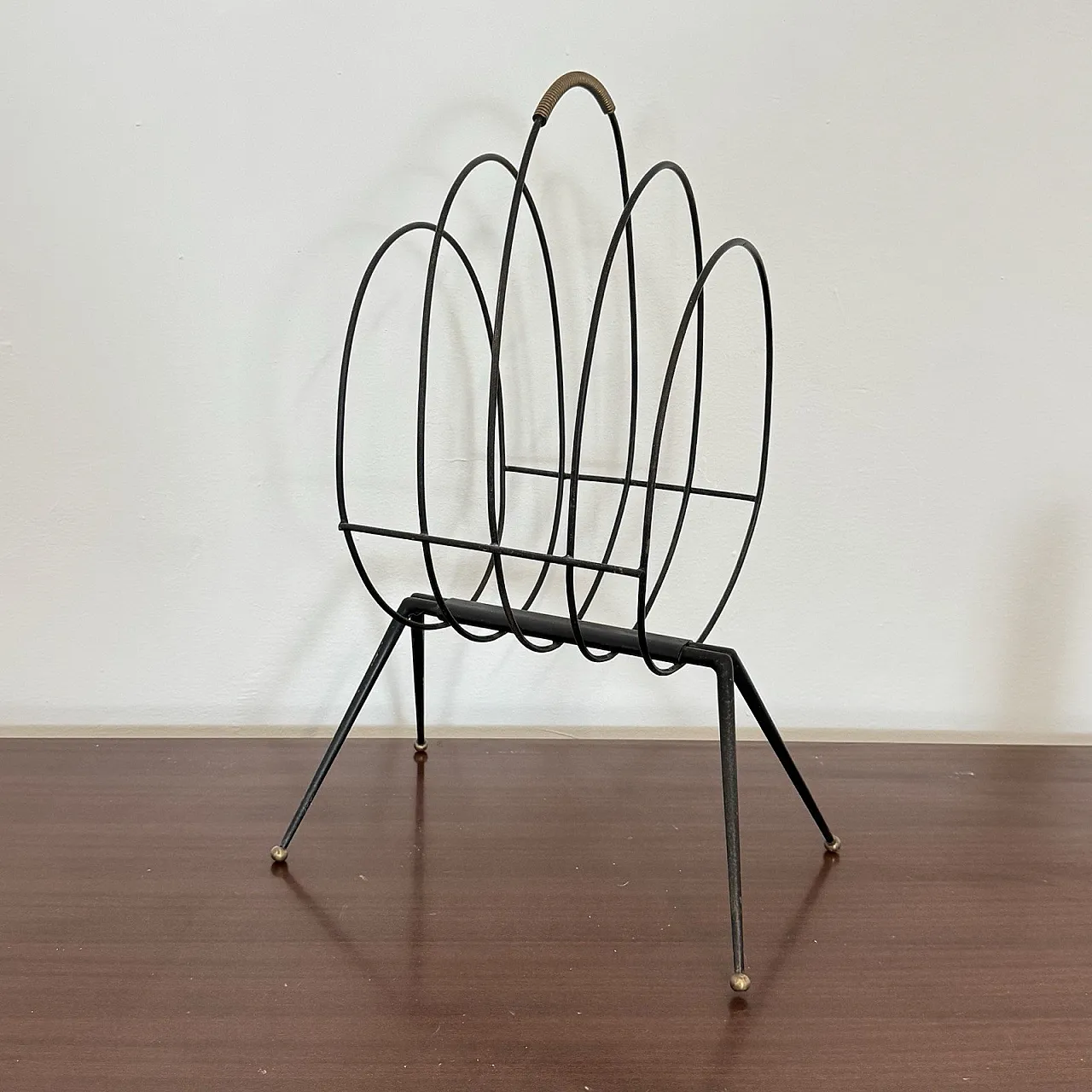 Mid-Century Iron Magazine Rack Gio Ponti Style, 1950s 1