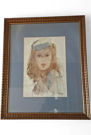 Leonardo Stroppa, ritratto di ragazza, pastello su carta, anni '40