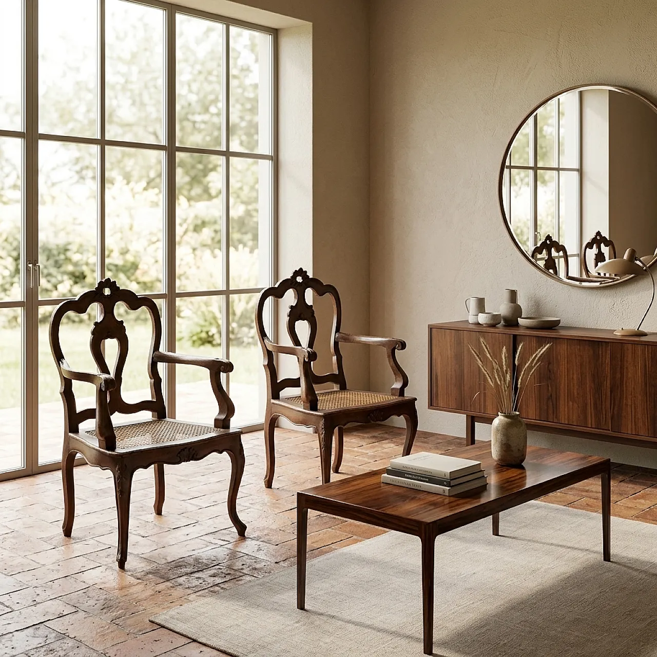 Pair of Baroque style walnut armchairs, late 19th century 2