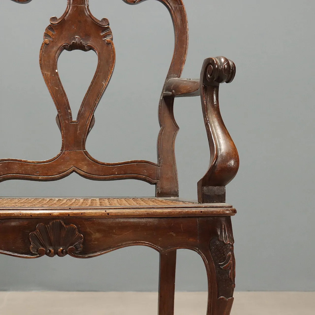 Pair of Baroque style walnut armchairs, late 19th century 6