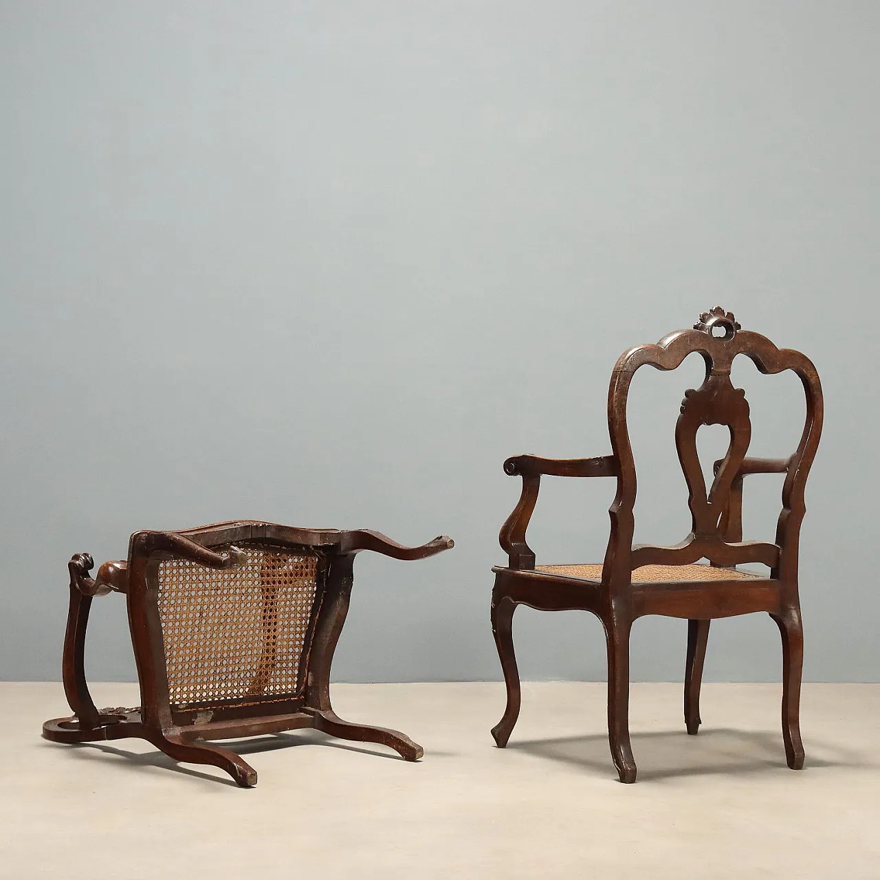 Pair of Baroque style walnut armchairs, late 19th century 9