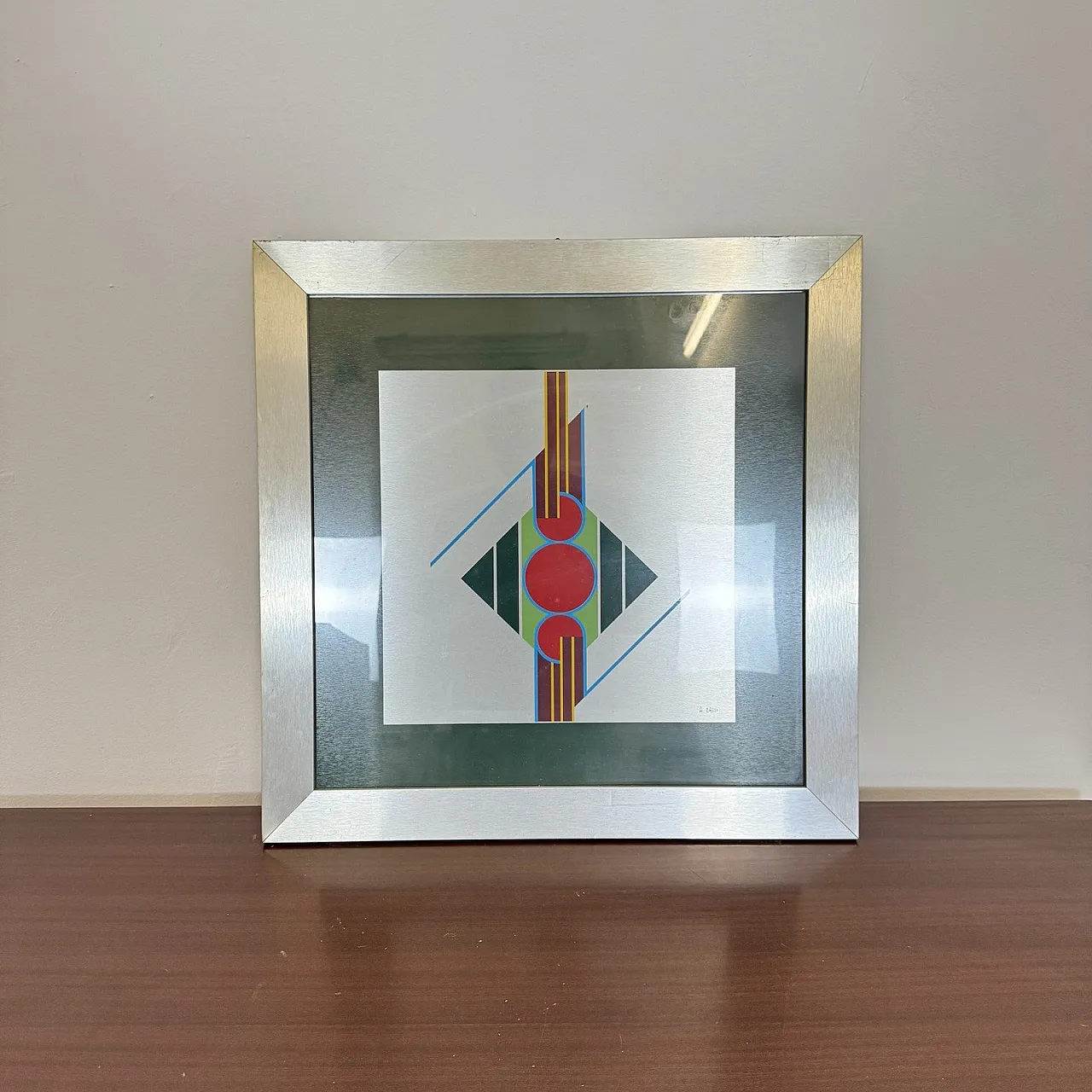 Aldo Dazzi Signed Italian Geometric Abstract Metal Art Painting Framed 1