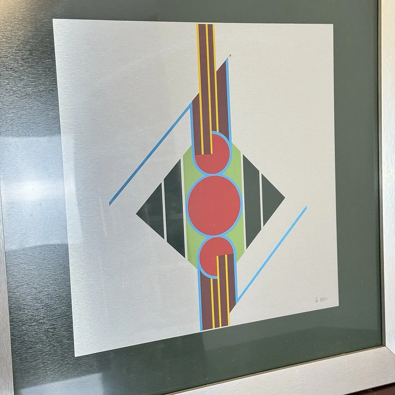 Aldo Dazzi Signed Italian Geometric Abstract Metal Art Painting Framed 2