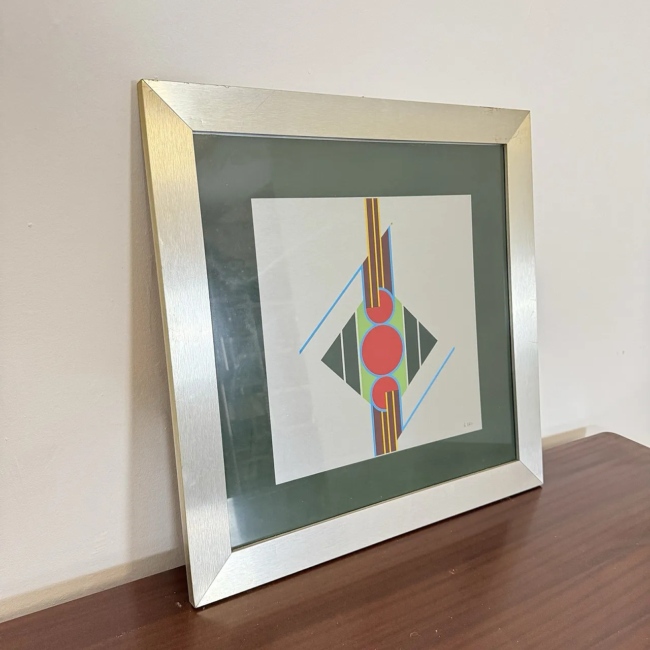 Aldo Dazzi Signed Italian Geometric Abstract Metal Art Painting Framed 3