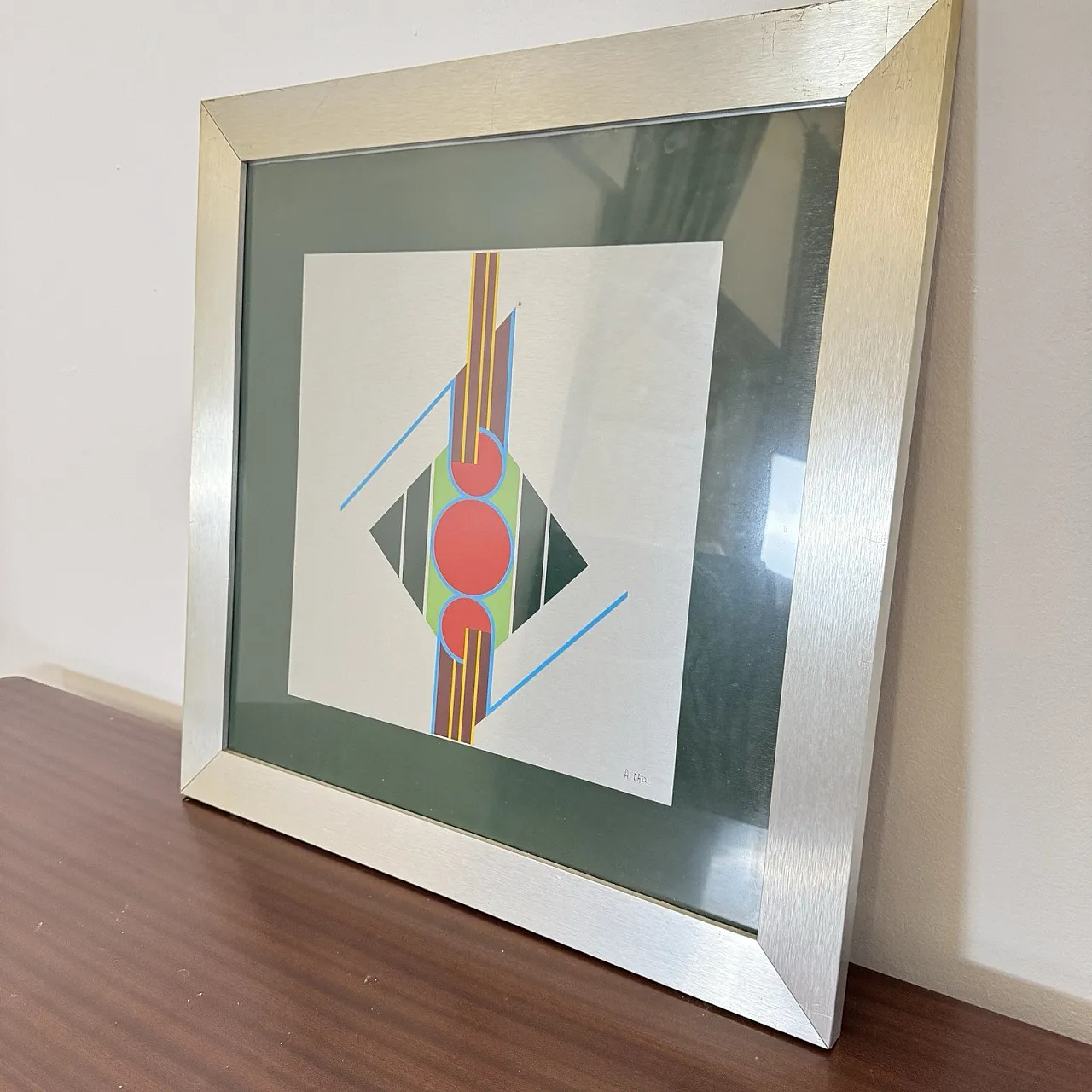 Aldo Dazzi Signed Italian Geometric Abstract Metal Art Painting Framed 6
