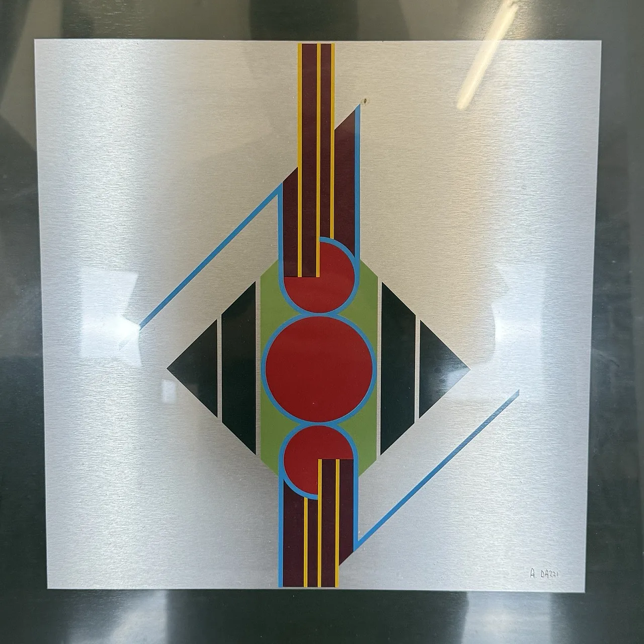 Aldo Dazzi Signed Italian Geometric Abstract Metal Art Painting Framed 7